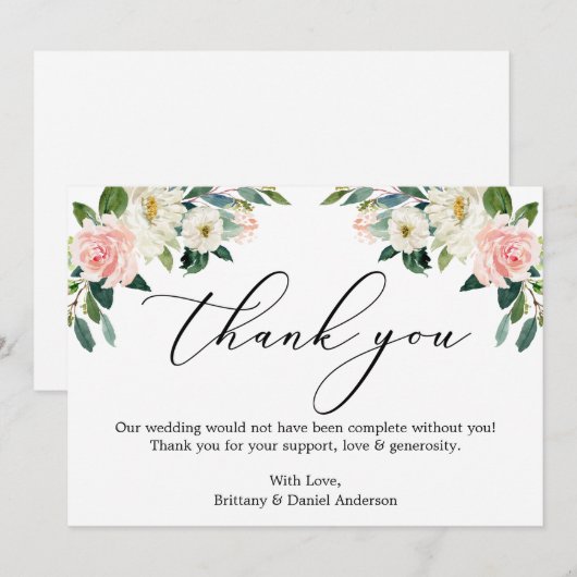 Elegant Calligraphy Waterverf Pink White Floral Bedankkaart (Voorkant / Achterkant)