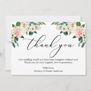 Elegant Calligraphy Waterverf Pink White Floral Bedankkaart
