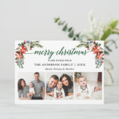 Elegant Calligraphy Waterverf Winter Floral Green Feestdagenkaart (Staand voorkant)