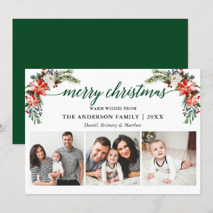 Elegant Calligraphy Waterverf Winter Floral Green Feestdagenkaart