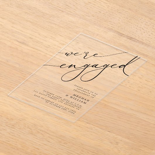 Elegant Calligraphy We zijn Engaged Party Acryl Uitnodigingen (Laagn)