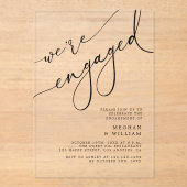 Elegant Calligraphy We zijn Engaged Party Acryl Uitnodigingen (Voorkant)