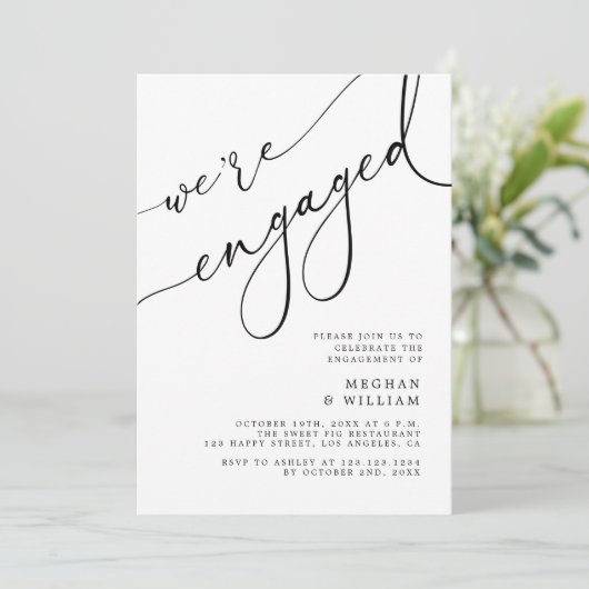 Elegant Calligraphy We zijn Engaged Party Kaart (Staand voorkant)
