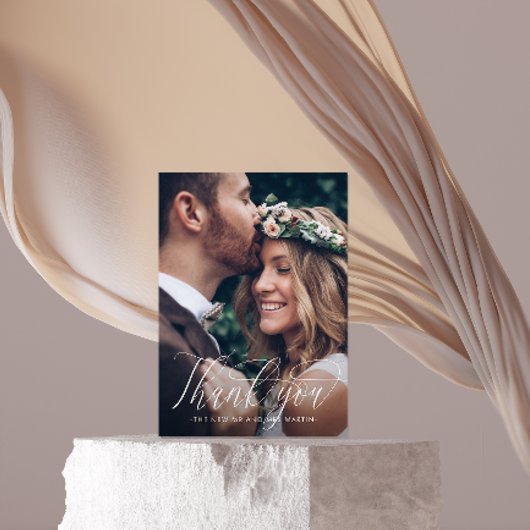 Elegant Calligraphy Weddenschap Foto bedankt