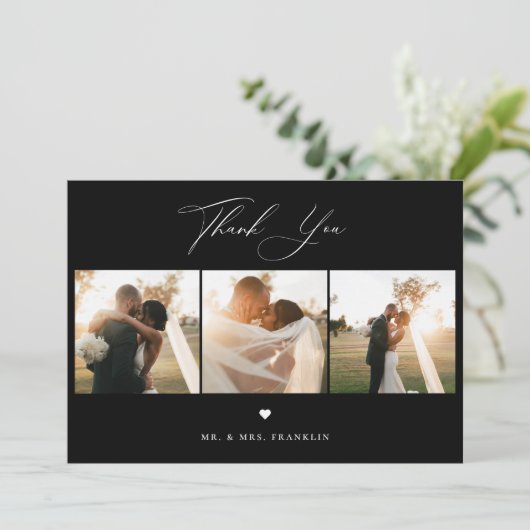 Elegant Calligraphy Weddenschap Foto bedankt (Staand voorkant)