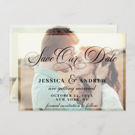 Elegant Calligraphy Wedding 2 FOTO Save the Date (Voorkant / Achterkant)