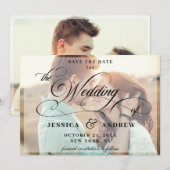 Elegant Calligraphy Wedding 2 FOTO Save the Date (Voorkant / Achterkant)