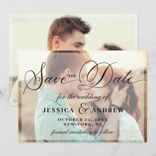 Elegant Calligraphy Wedding 2 FOTO Save the Date (Voorkant / Achterkant)