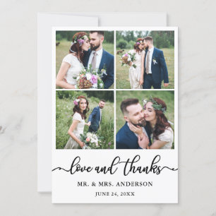Elegant Calligraphy Wedding 4 Photo Collage Bedankkaart