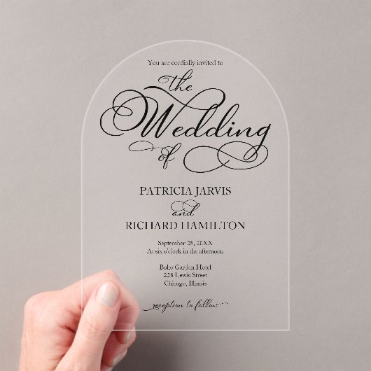 Elegant Calligraphy Wedding Acryl Uitnodigingen (Insitu (Draagbaar))