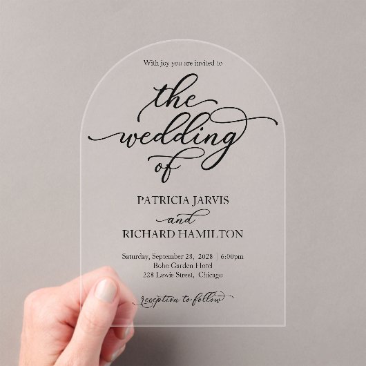 Elegant Calligraphy Wedding Acryl Uitnodigingen (Insitu (Draagbaar))