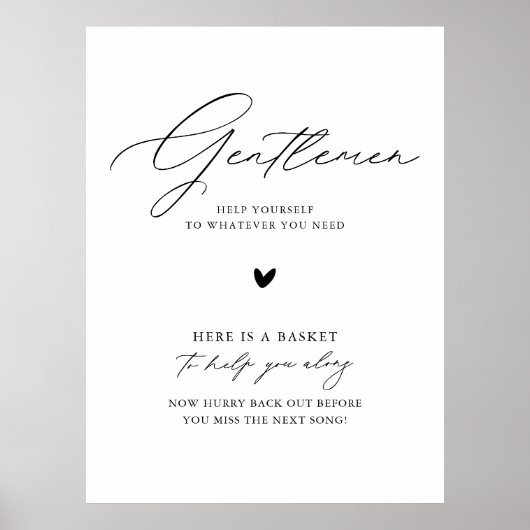 Elegant Calligraphy Wedding Bathroom Basket Sign Poster (Voorkant)