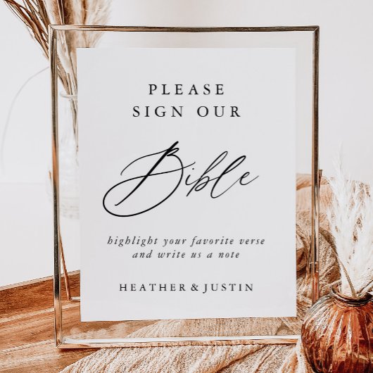 Elegant Calligraphy Wedding Bible Guest Book Sign Poster