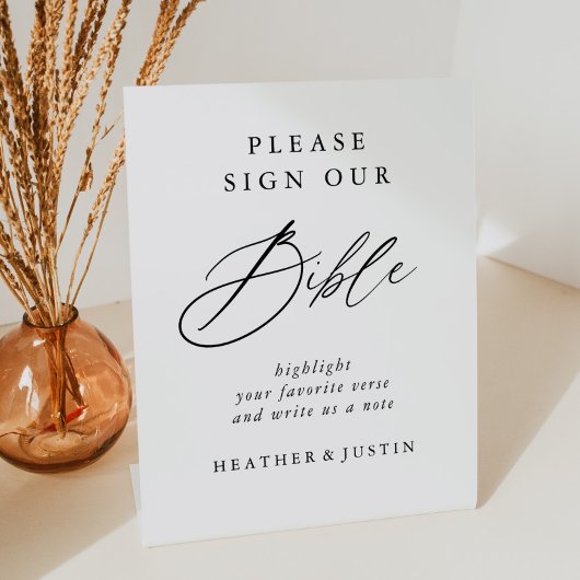 Elegant Calligraphy Wedding Bible Guest Book Sign Reclamebord Met Voetstuk