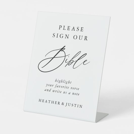 Elegant Calligraphy Wedding Bible Guest Book Sign Reclamebord Met Voetstuk (Voorkant)