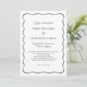 Elegant Calligraphy Wedding Black Wavy Border Kaart (Staand voorkant)
