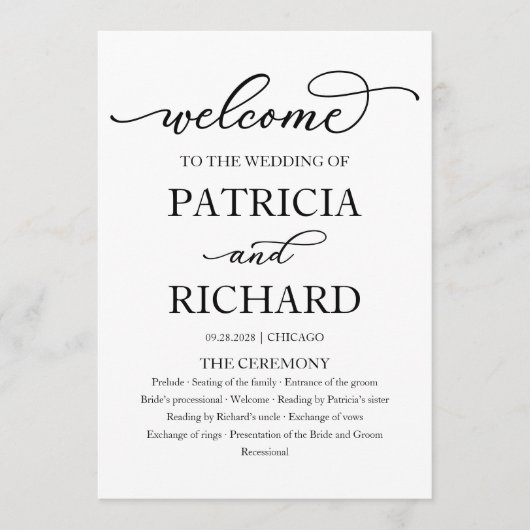 Elegant Calligraphy Wedding Ceremony Program Programmakaart (Voorkant)