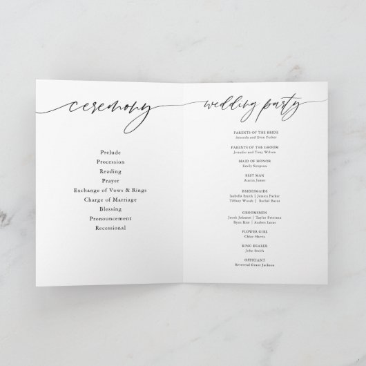 Elegant Calligraphy Wedding Ceremony Programma (Binnen)