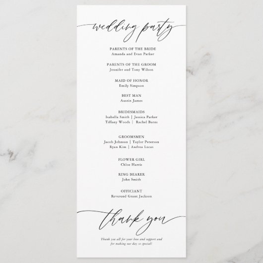 Elegant Calligraphy Wedding Ceremony Programmakaart (Achterkant)