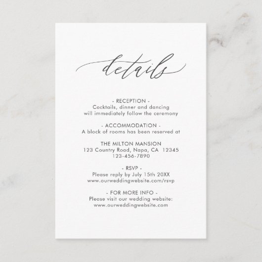 Elegant Calligraphy Wedding Details met QR Code Informatiekaartje (Voorkant)