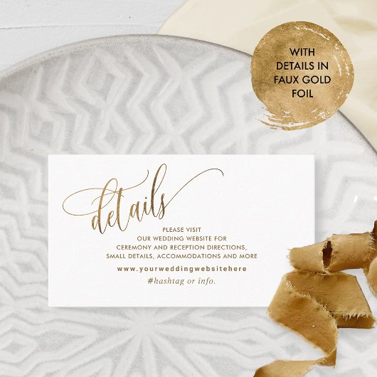 Elegant Calligraphy Wedding Details/Website Gold Informatiekaartje