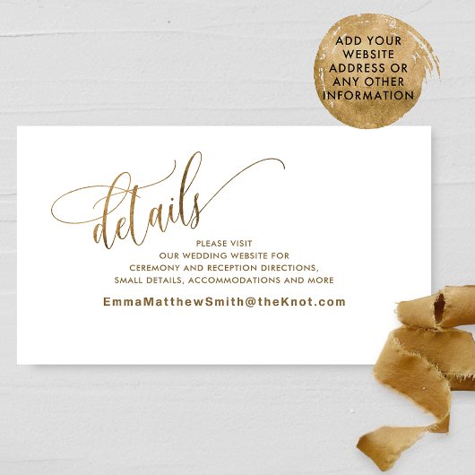 Elegant Calligraphy Wedding Details/Website Gold Informatiekaartje
