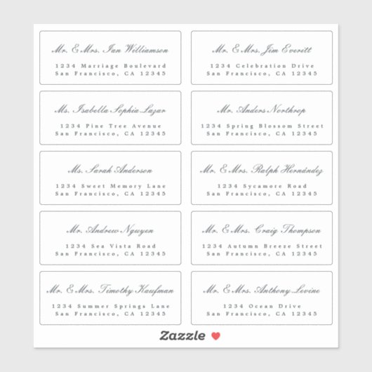 Elegant Calligraphy Wedding Guest Adresetiketten Sticker (Vel)