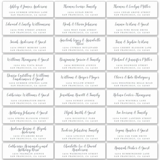 Elegant Calligraphy Wedding Guest Adresetiketten Sticker (Voorkant)