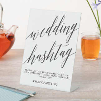 Elegant Calligraphy Wedding Hashtag Event Pedestal Reclamebord Met Voetstuk