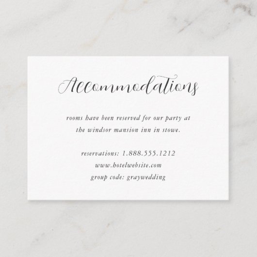 Elegant Calligraphy Wedding Hotel Accommodations Informatiekaartje (Voorkant)