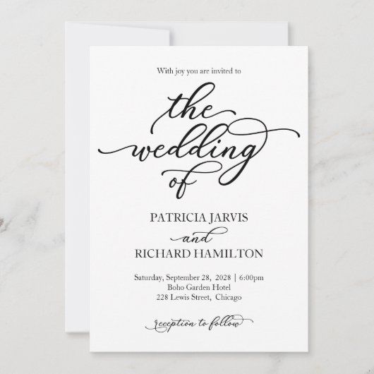 Elegant Calligraphy Wedding Invitation Kaart (Voorkant)