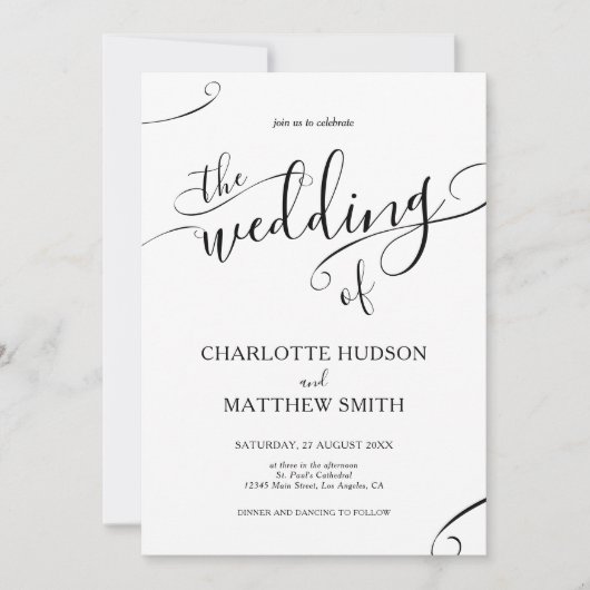 Elegant Calligraphy Wedding Invitation Kaart (Voorkant)