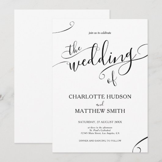 Elegant Calligraphy Wedding Invitation Kaart (Voorkant / Achterkant)