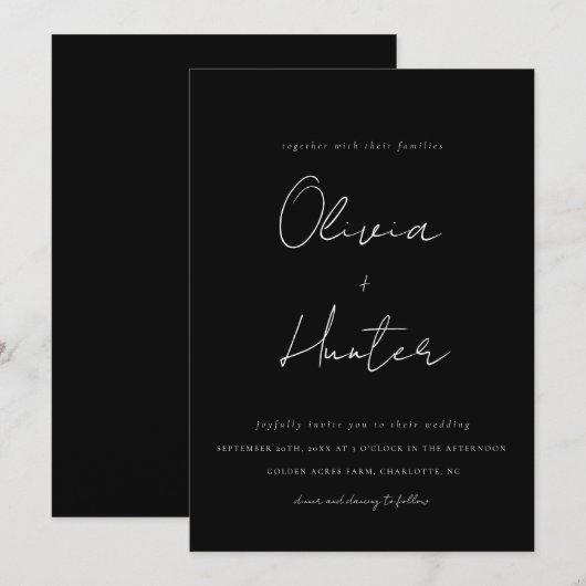 Elegant Calligraphy Wedding Invitation Kaart (Voorkant / Achterkant)