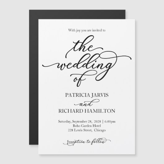 Elegant Calligraphy Wedding Invitation Magnetische Uitnodiging (Voorkant / Achterkant)