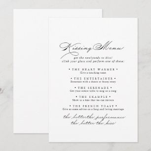 Elegant Calligraphy Wedding Kissing Menu Game Kaar