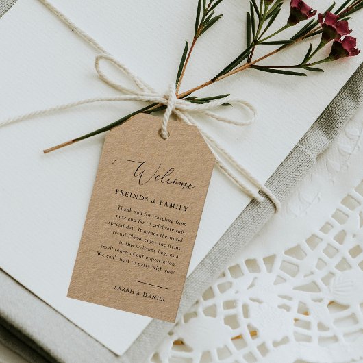 Elegant Calligraphy Wedding Kraft Welcome Bag Labe Cadeaulabel