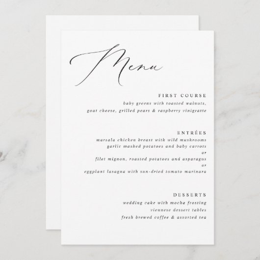 Elegant  Calligraphy Wedding Menu (Voorkant / Achterkant)