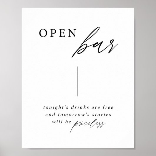 Elegant Calligraphy Wedding Open Bar Drinken Sign Poster (Voorkant)