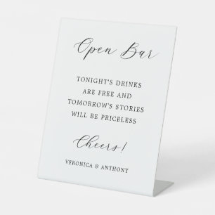 Elegant Calligraphy Wedding Open Bar Reclamebord Met Voetstuk