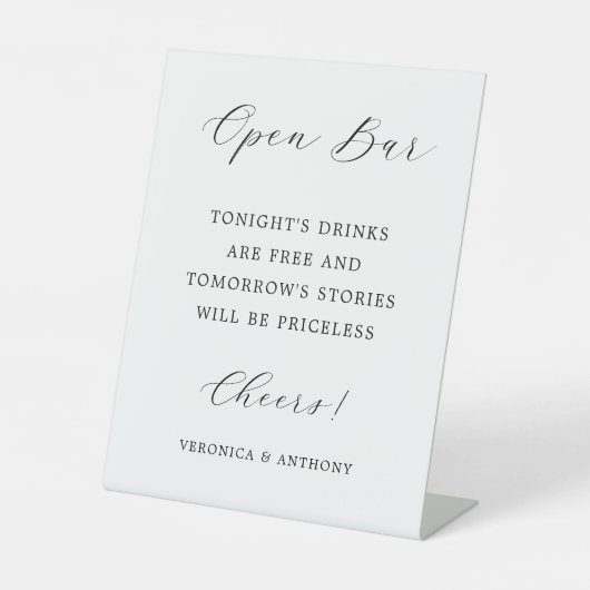 Elegant Calligraphy Wedding Open Bar Reclamebord Met Voetstuk (Voorkant)
