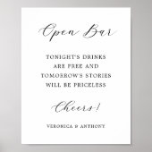 Elegant Calligraphy Wedding Open Bar Sign Poster (Voorkant)