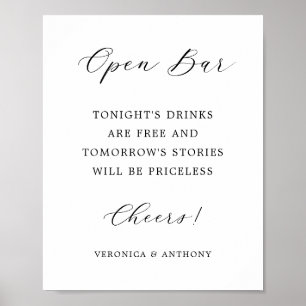 Elegant Calligraphy Wedding Open Bar Sign Poster