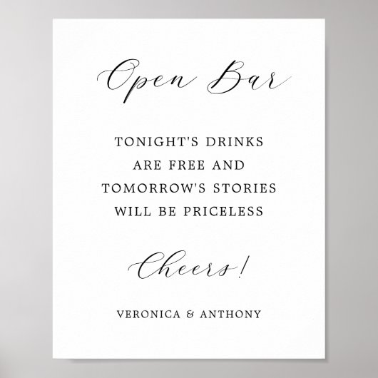 Elegant Calligraphy Wedding Open Bar Sign Poster (Voorkant)