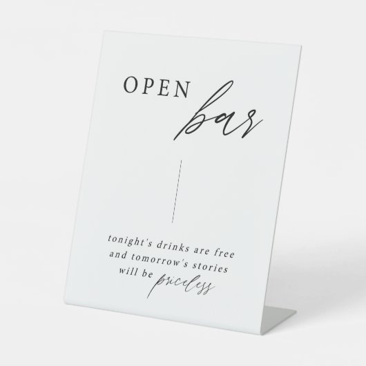 Elegant Calligraphy Wedding Open Bar Table Sign Reclamebord Met Voetstuk (Voorkant)