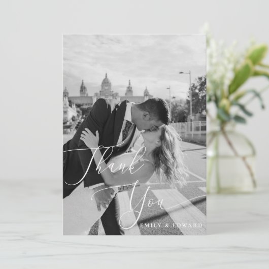 Elegant Calligraphy Wedding Photo Bedankkaart (Staand voorkant)