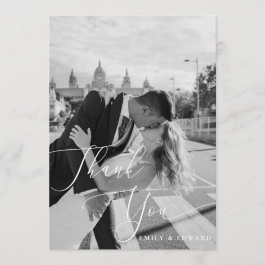 Elegant Calligraphy Wedding Photo Bedankkaart (Voorkant)