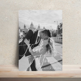Elegant Calligraphy Wedding Photo Bedankkaart