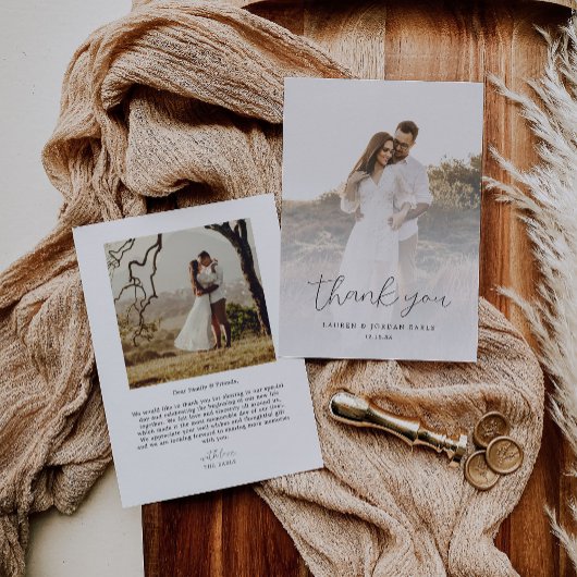 Elegant Calligraphy Wedding Photo Bedankkaart