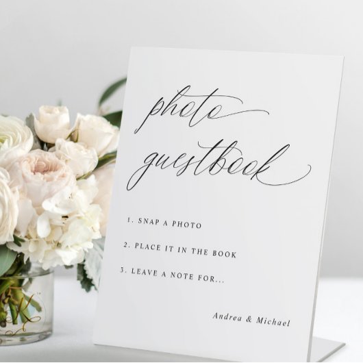 Elegant Calligraphy Wedding Photo Guestbook Sign Reclamebord Met Voetstuk